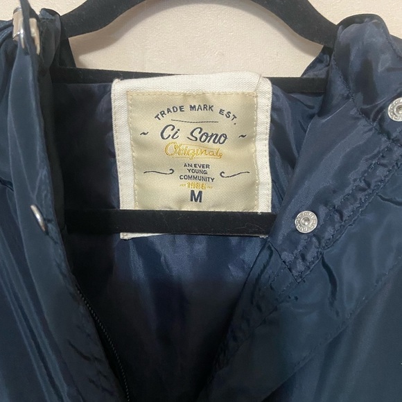 Ci Sono women's M mid length split back navy all season hooded jacket EUC - Picture 5 of 5